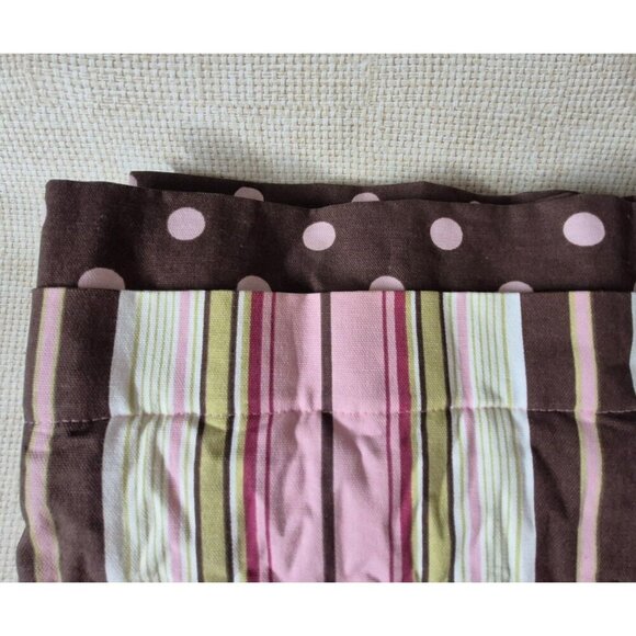 Girls Brown & Pink Striped Polka Dot Curtain Valance Tassels 13' Long Window - Picture 4 of 4